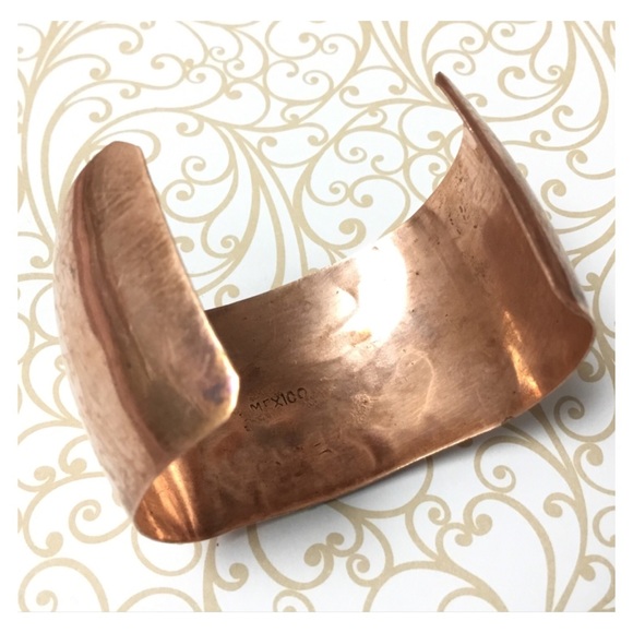 Vintage MEXICO Handcrafted Copper Brass Abalone Cuff Bracelet - Picture 8 of 9